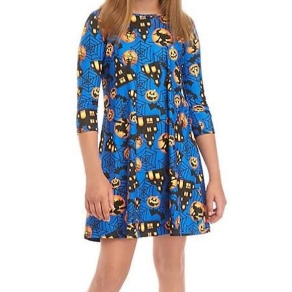Amy Byer NWT Halloween dress with haunted house, bat, spiderweb girls size large - Picture 1 of 7